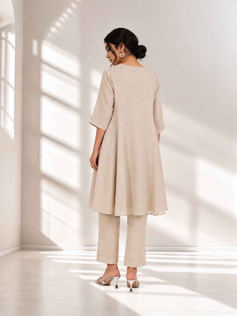 Embroidered Kurta Set - Beige