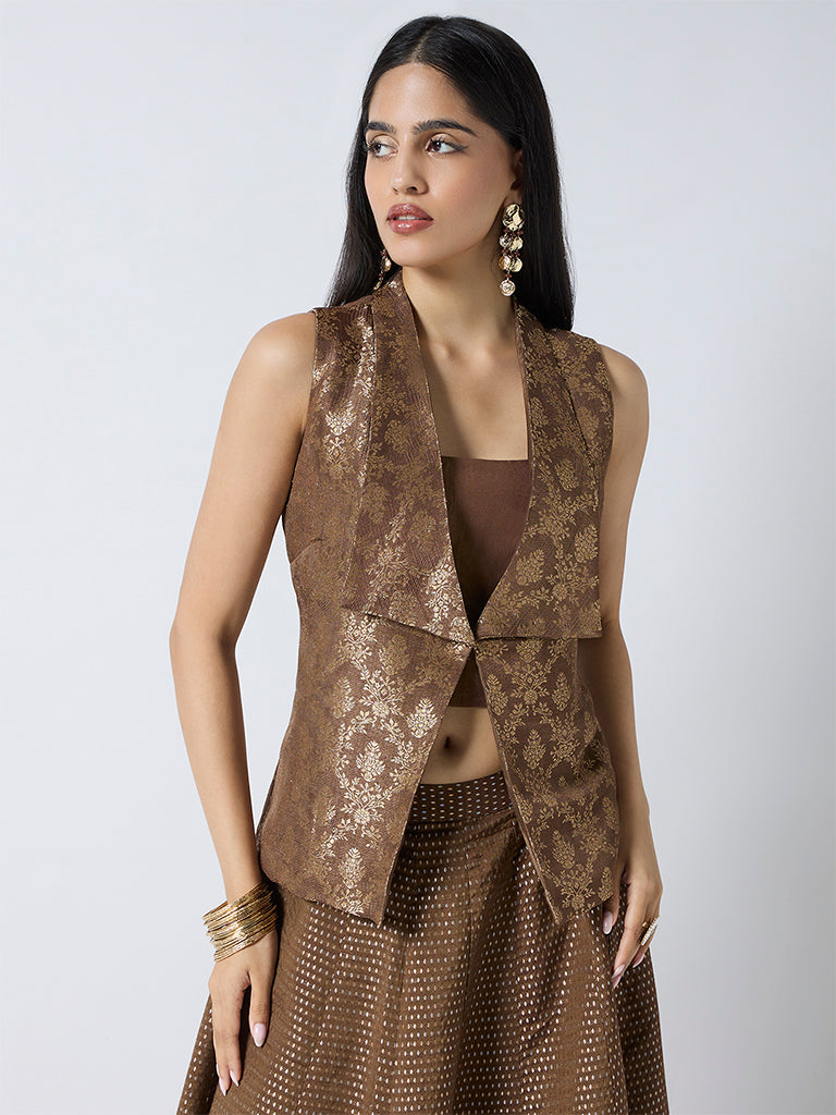 Jacquard Jacket and Top Set - Brown