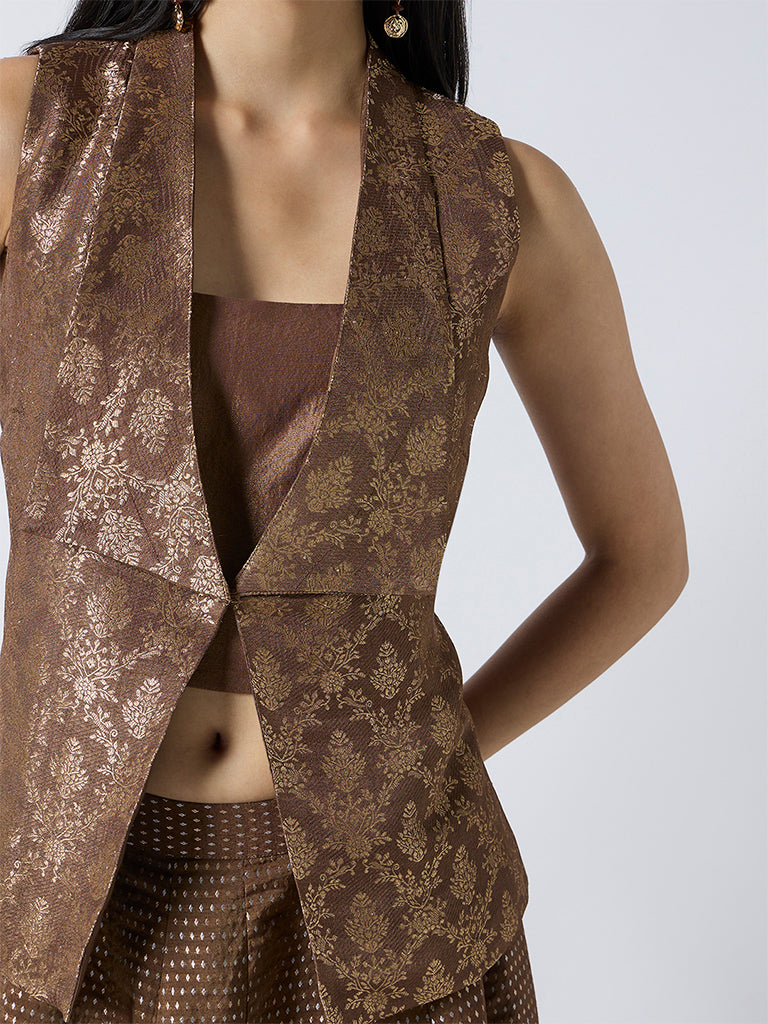 Jacquard Jacket and Top Set - Brown