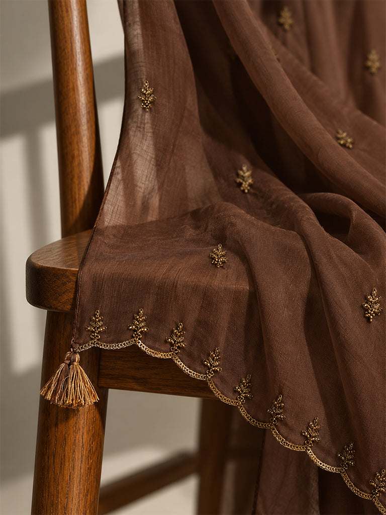 Embellished Dupatta - Brown