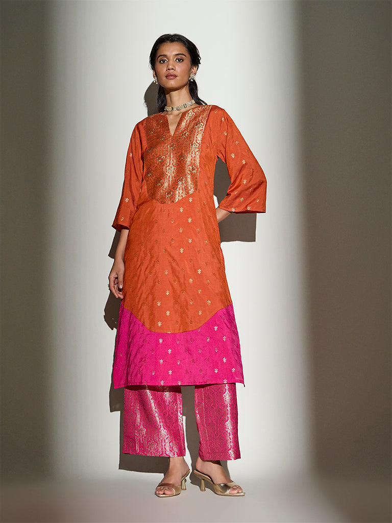 Brocade Kurta Set – Rust