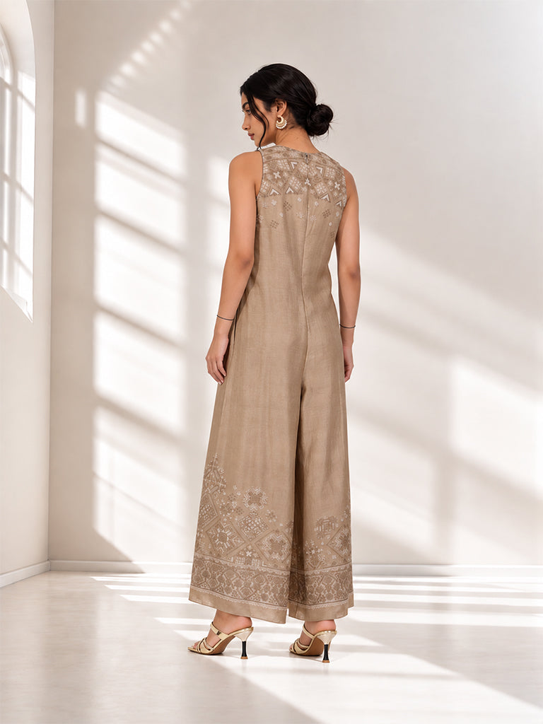 Aztec Printed Jumpsuit - Beige