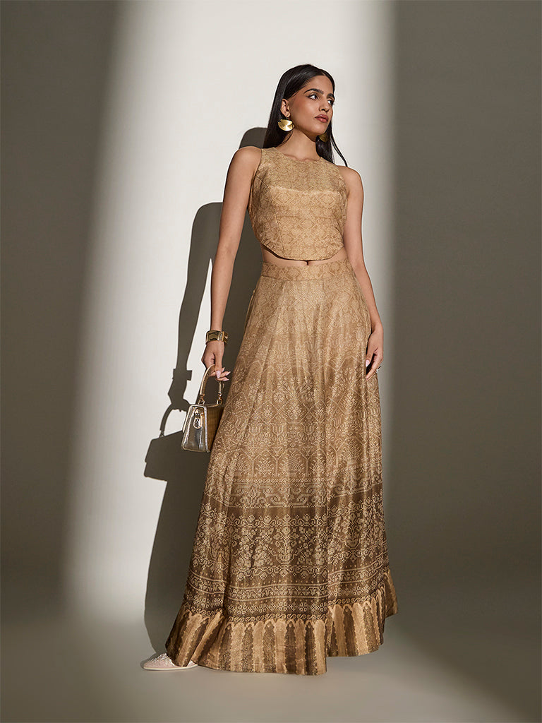 Printed Circular Skirt - Brown
