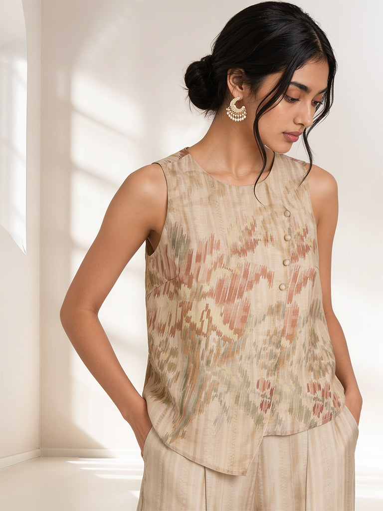 Printed Waistcoat - Beige