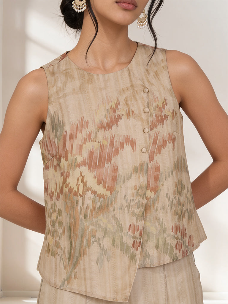 Printed Waistcoat - Beige
