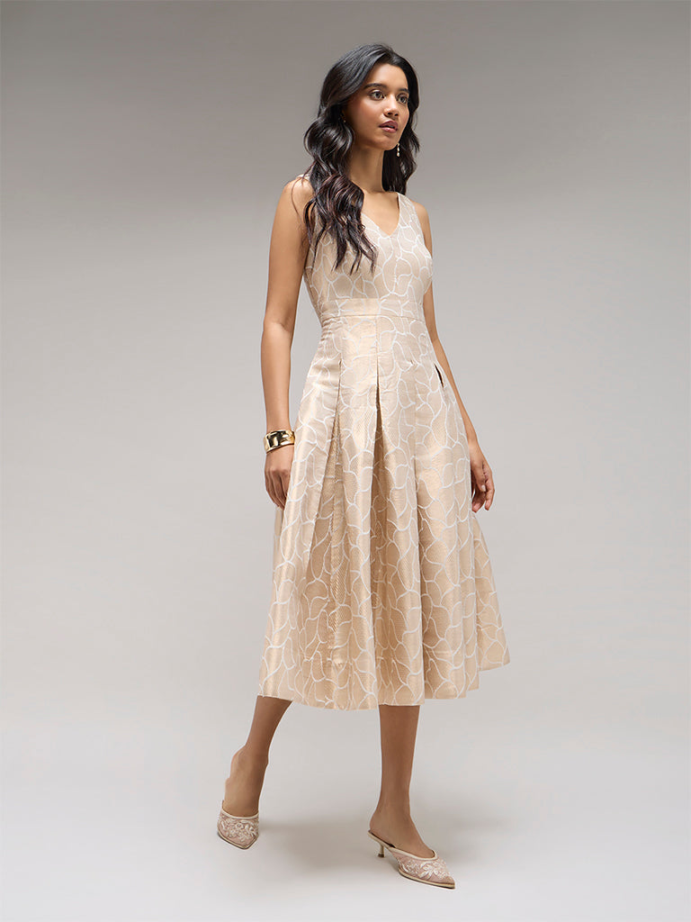 Jacquard Midi Dress – Beige