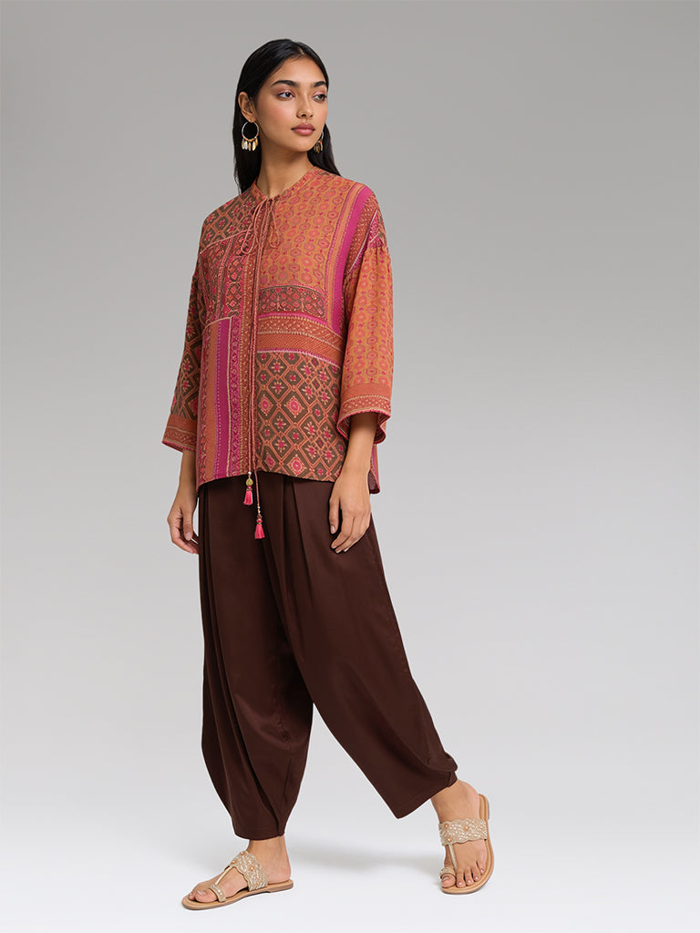 Patchwork Printed Top – Orange
