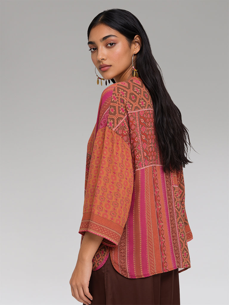 Patchwork Printed Top – Orange