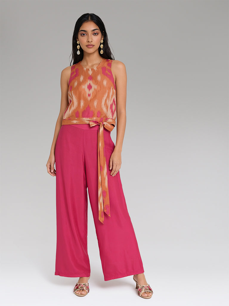 Ikat Printed Tie-Up Top – Orange
