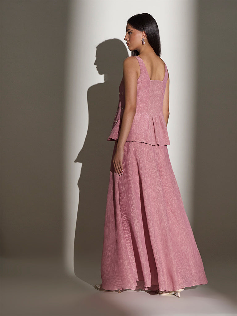 Wide-Leg Textured Palazzos - Pink