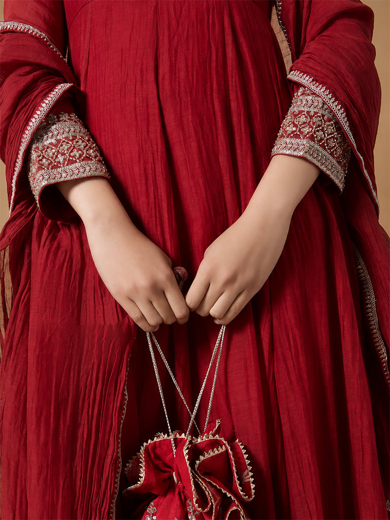Flared Anarkali Kurta Set with Dupatta – Red