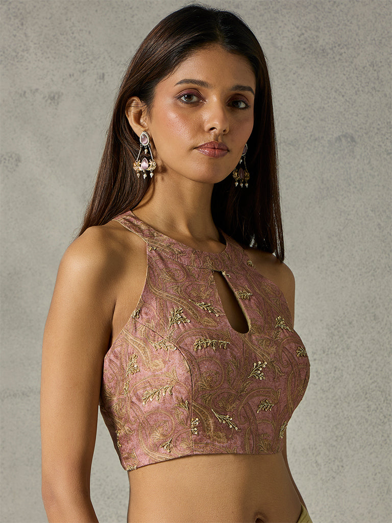 Embellished Halter Blouse - Pink