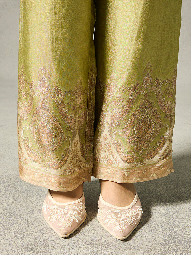Paisley Printed Straight-Leg Pants - Green