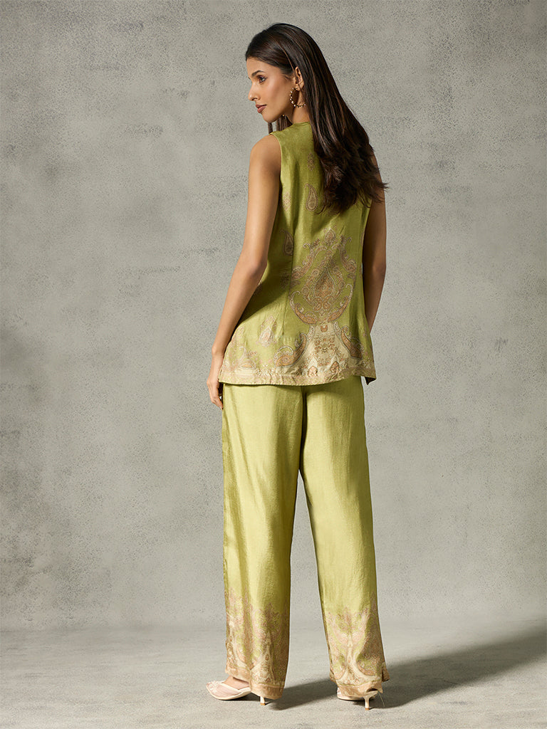 Paisley Printed Straight-Leg Pants - Green