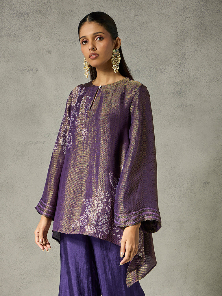 Printed Asymmetric Tunic - Purple