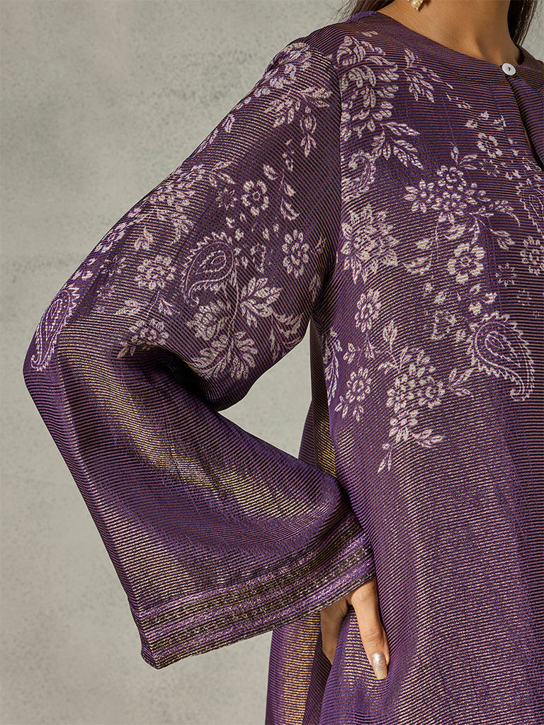Printed Asymmetric Tunic - Purple