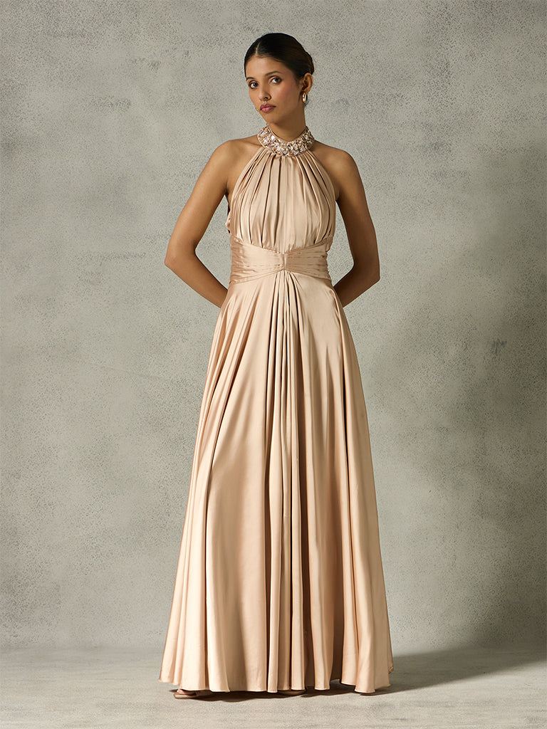 Embellished Maxi Dress - Champagne