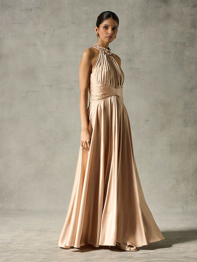 Embellished Maxi Dress - Champagne