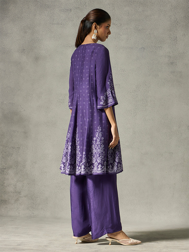 Printed Flared Kurta - Purple