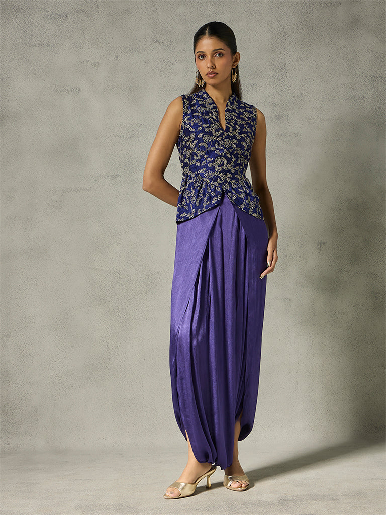 Draped Dhoti Pants - Violet