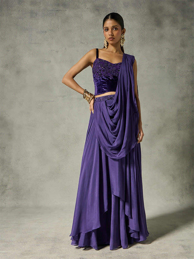 Pre-Draped Saree - Purple