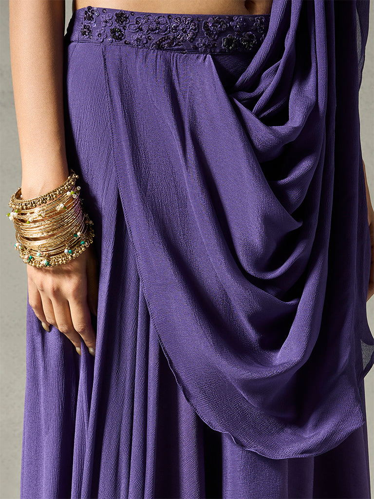 Pre-Draped Saree - Purple