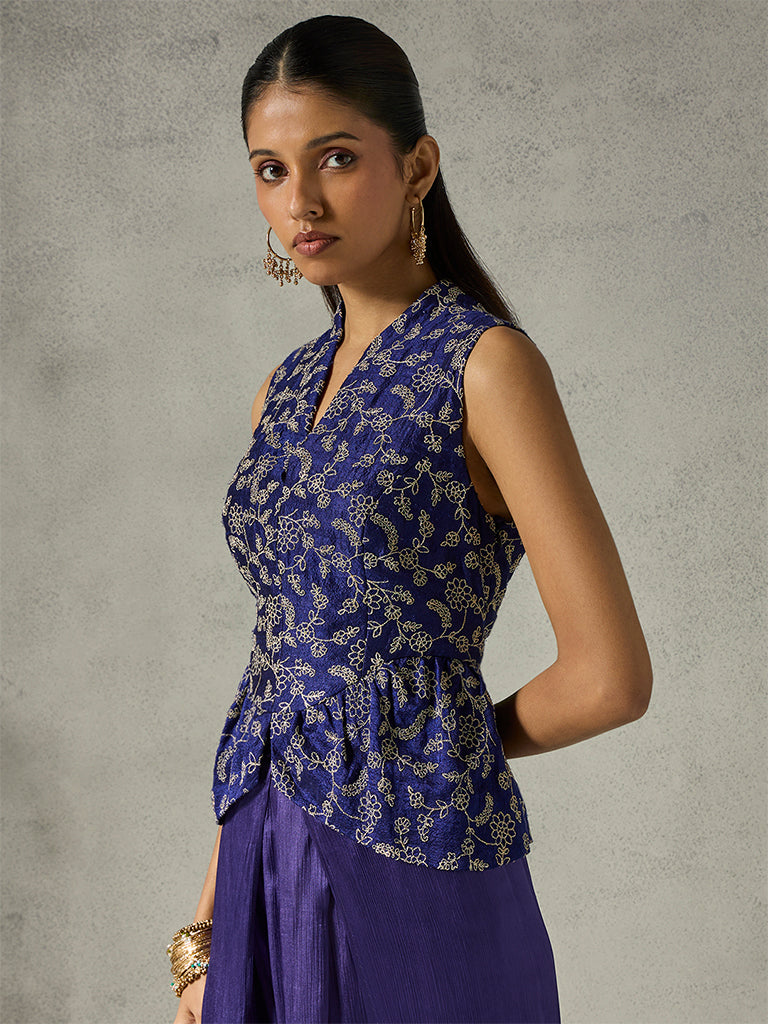 Embroidered Peplum Top - Purple