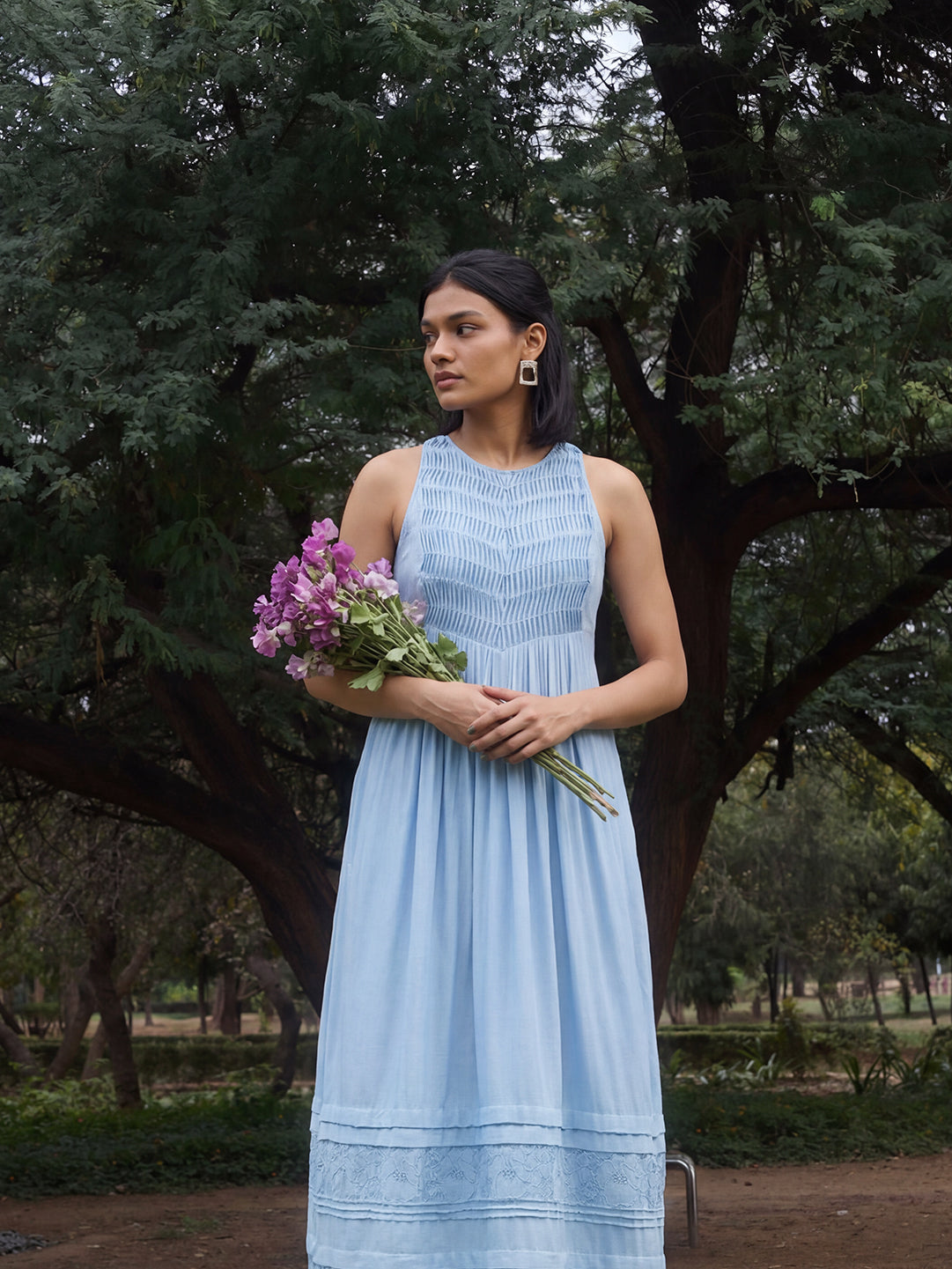 Pintuck Maxi Dress Blue