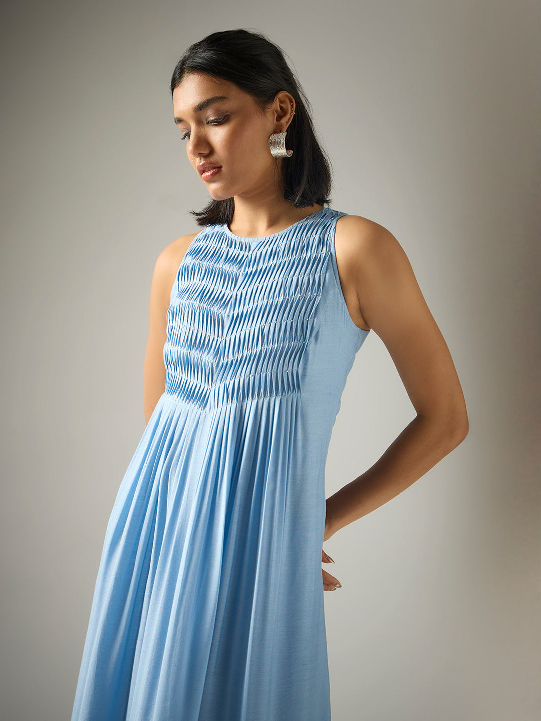 Pintuck Maxi Dress Blue