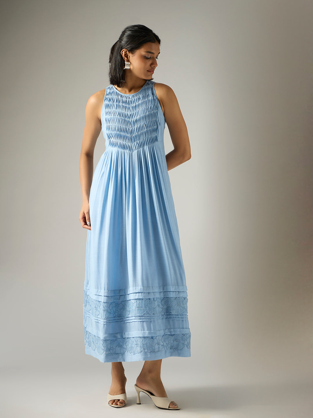 Pintuck Maxi Dress Blue