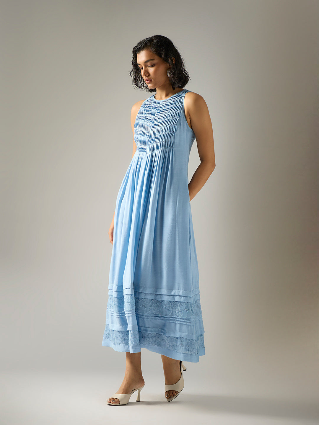 Pintuck Maxi Dress Blue