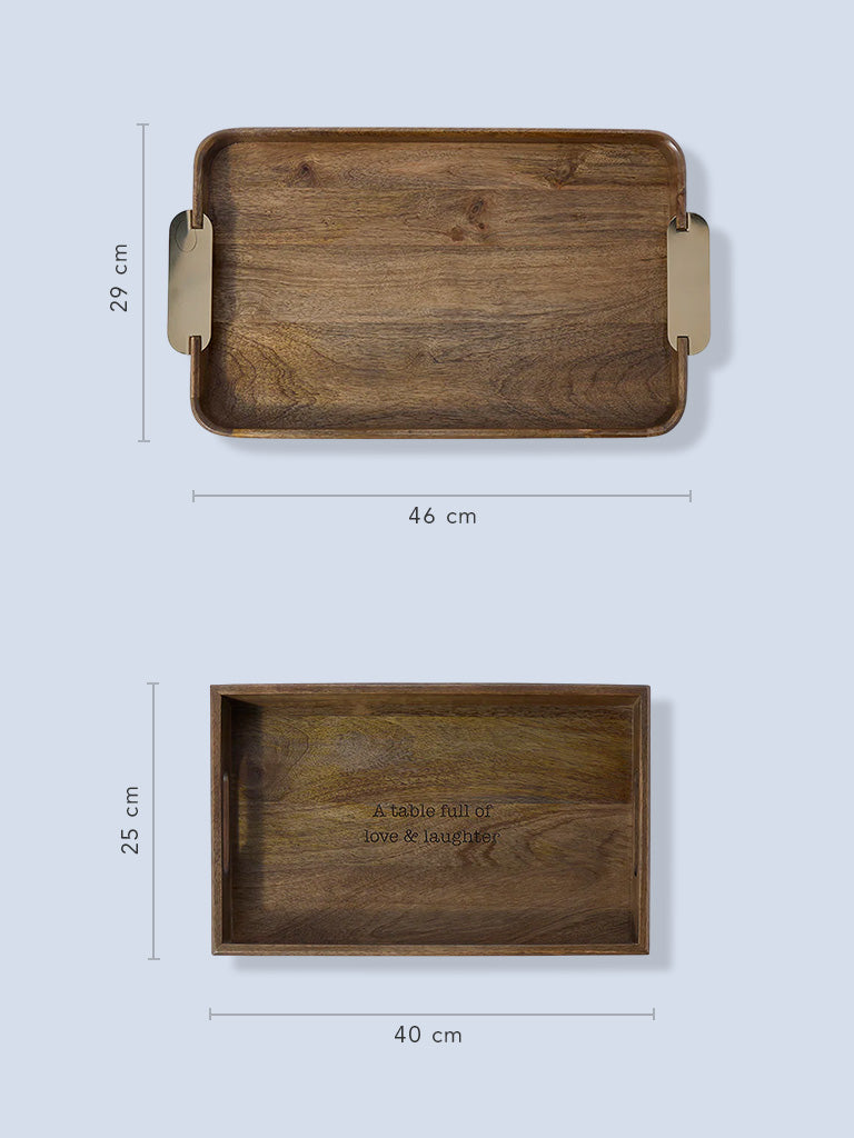 Westside Home Brown Wooden Tray with Metal Handles