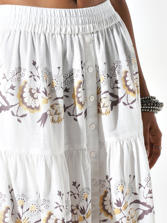 Bombay Paisley White A-Line Printed Tiered Skirt