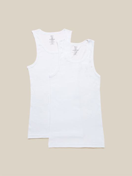 WES Lounge White Ribbed Vests - Pack of 2