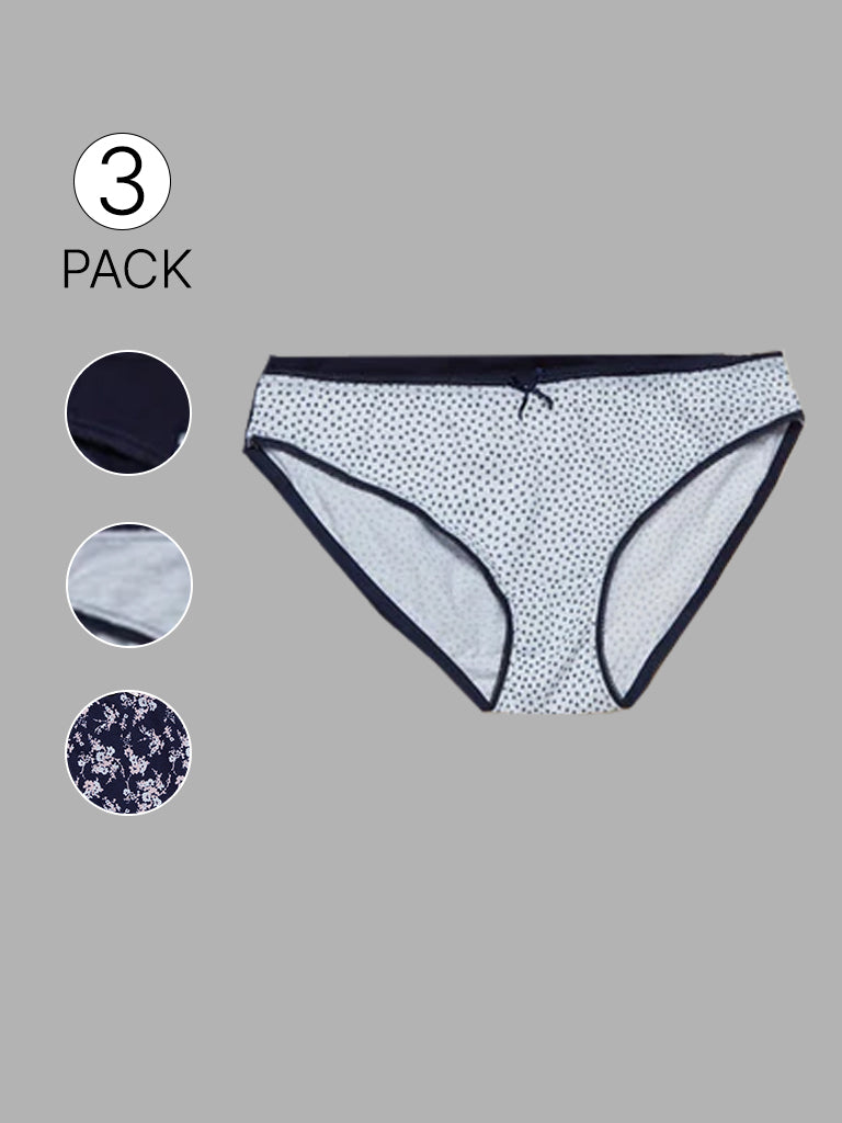 Wunderlove Navy Cotton Bikini Briefs - Pack of 4