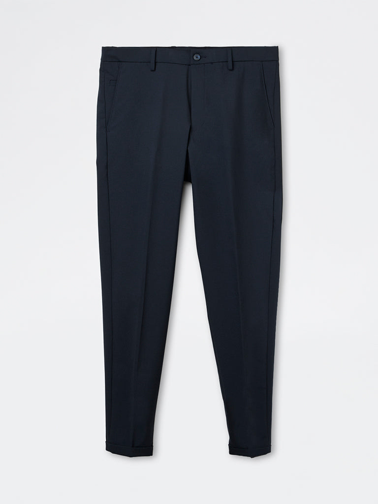 WES Formals Navy Carrot-Fit Trousers