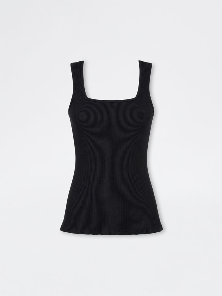 Wunderlove Black Ribbed Cotton-Blend Camisole