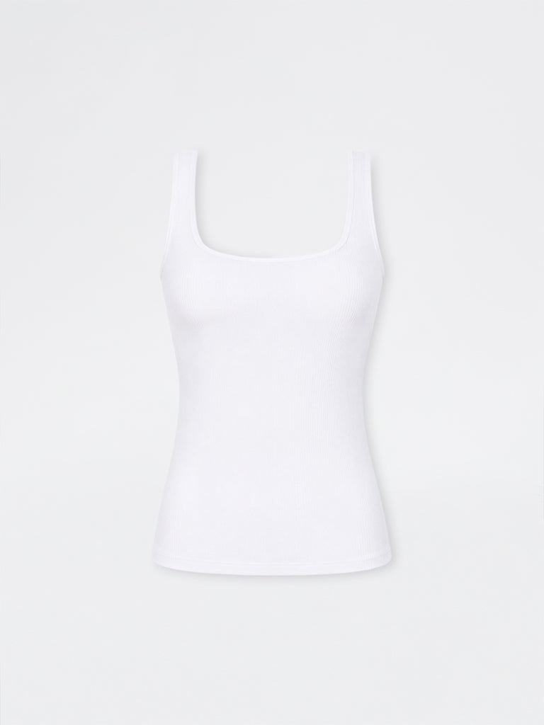 Wunderlove White Ribbed Cotton-Blend Square-Neck Vest