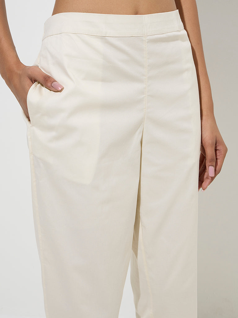 Utsa Off-White Cotton Ethnic Pants