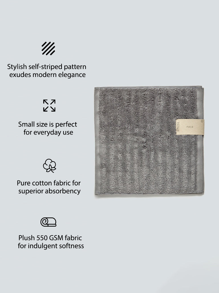 Westside Home Grey Self-Striped Small 550 GSM Face Towels (Set of 2)