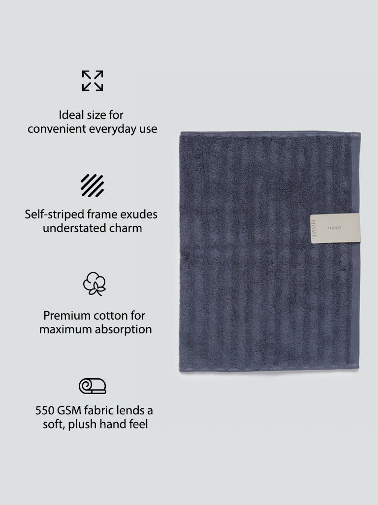 Westside Home Dark Grey Self-Striped Small 550 GSM Hand Towel