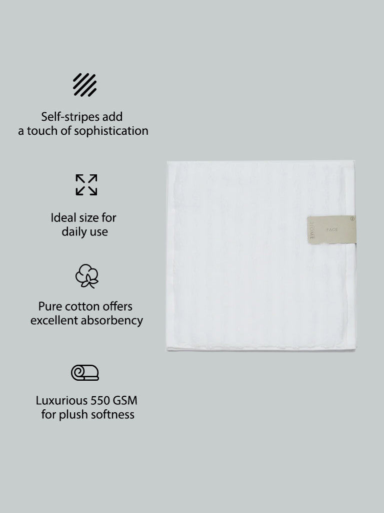 Westside Home White Self-Striped Small 550 GSM Face Towels (Set of 2)