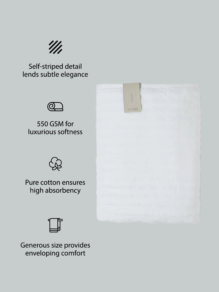 Westside Home White Self-Striped Medium 550 GSM Bath Towel