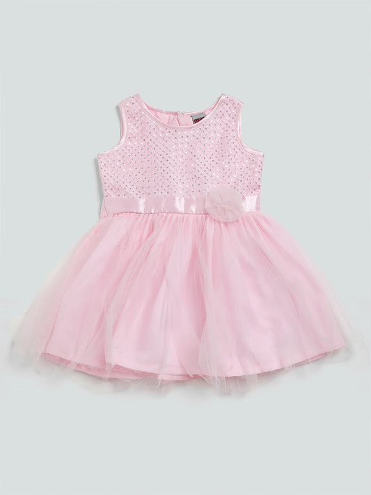 HOP Kids Pink Embellished Bobbinet Dress