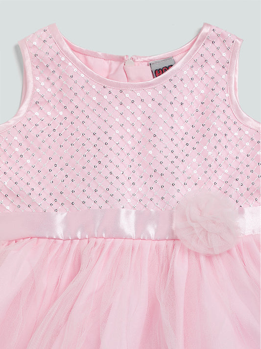 HOP Kids Pink Embellished Bobbinet Dress