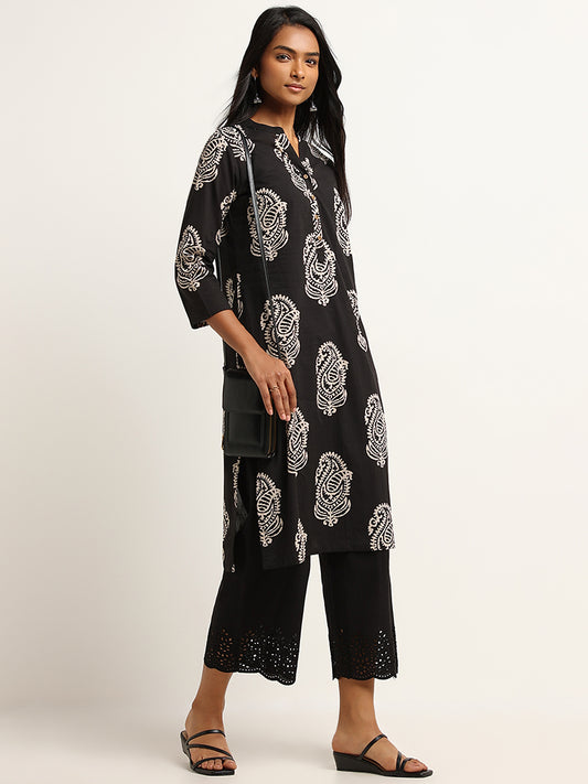 Utsa Black Blended Linen Palazzos