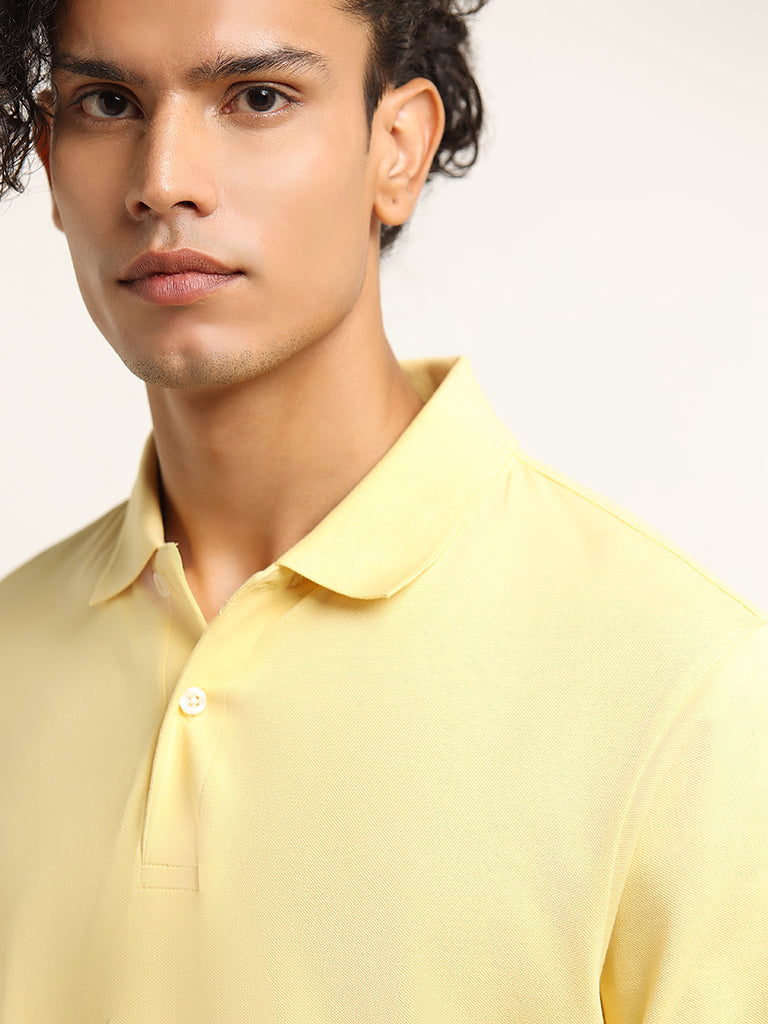 WES Casuals Yellow Cotton Blend Relaxed-Fit Polo T-Shirt