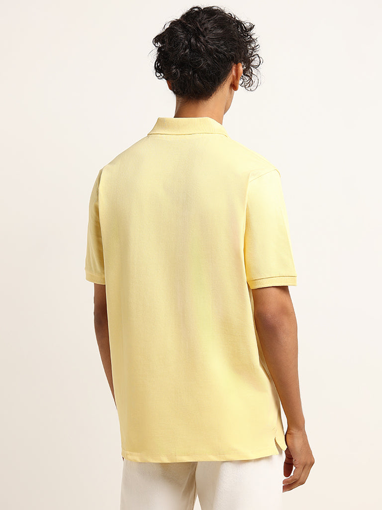 WES Casuals Yellow Cotton Blend Relaxed-Fit Polo T-Shirt