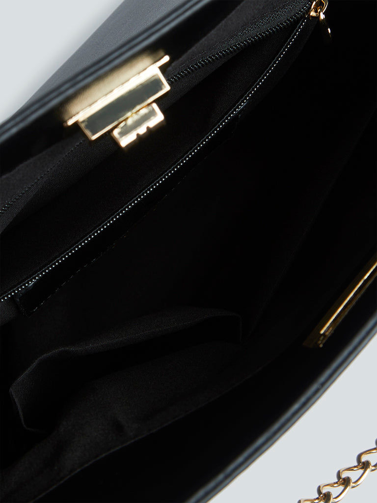 LOV Black Faux-Leather Shoulder Bag