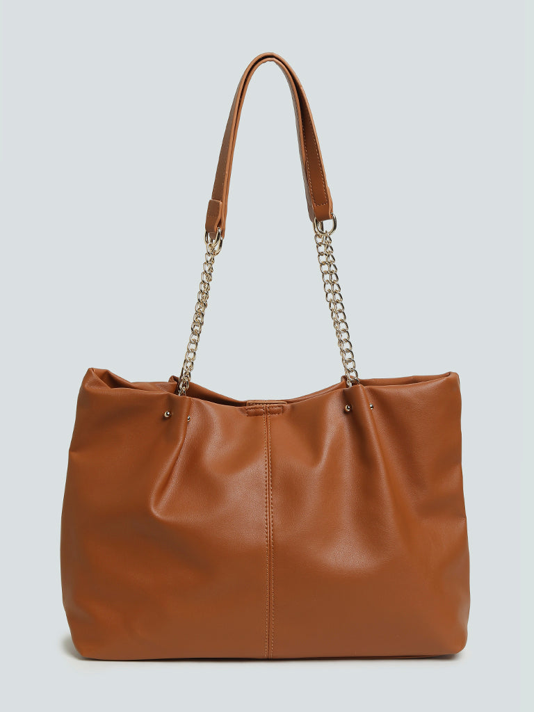 LOV Tan Tote Bag With Chain